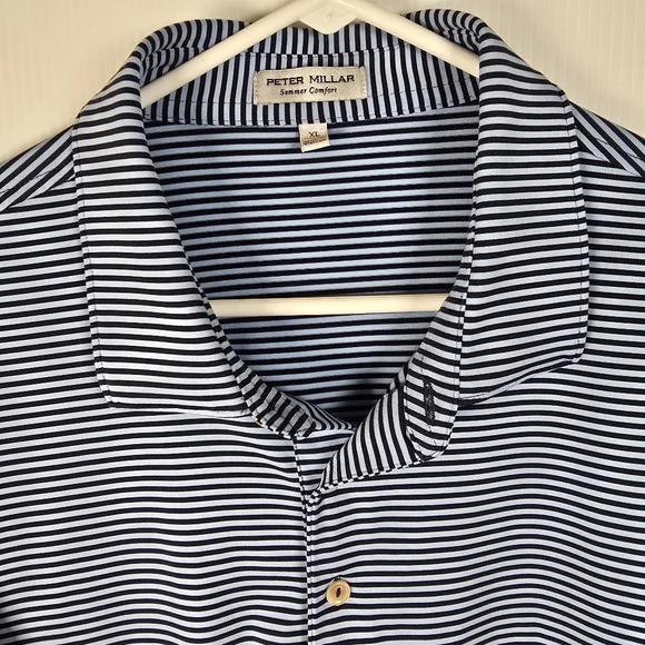 NWOT Peter Millar Summer Comfort Navy & Light Blue Striped Polo Shirt Size XL - Picture 4 of 11
